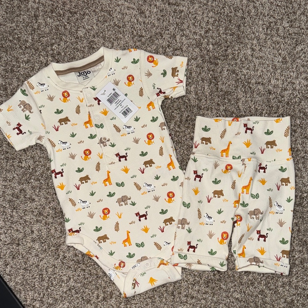 NWT JoJo Maman Bebe Safari Print Ribbed Bodysuit & Shorts Set
